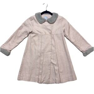 Bella Bliss Dress Coat Girl's Size 7 Knee Length Pink Retro Preppy Faux Fur Trim